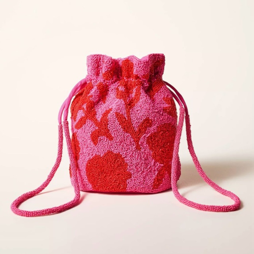 NWT! Kate Spade x Target Pink and Red Floral Beaded Drawstring Bag